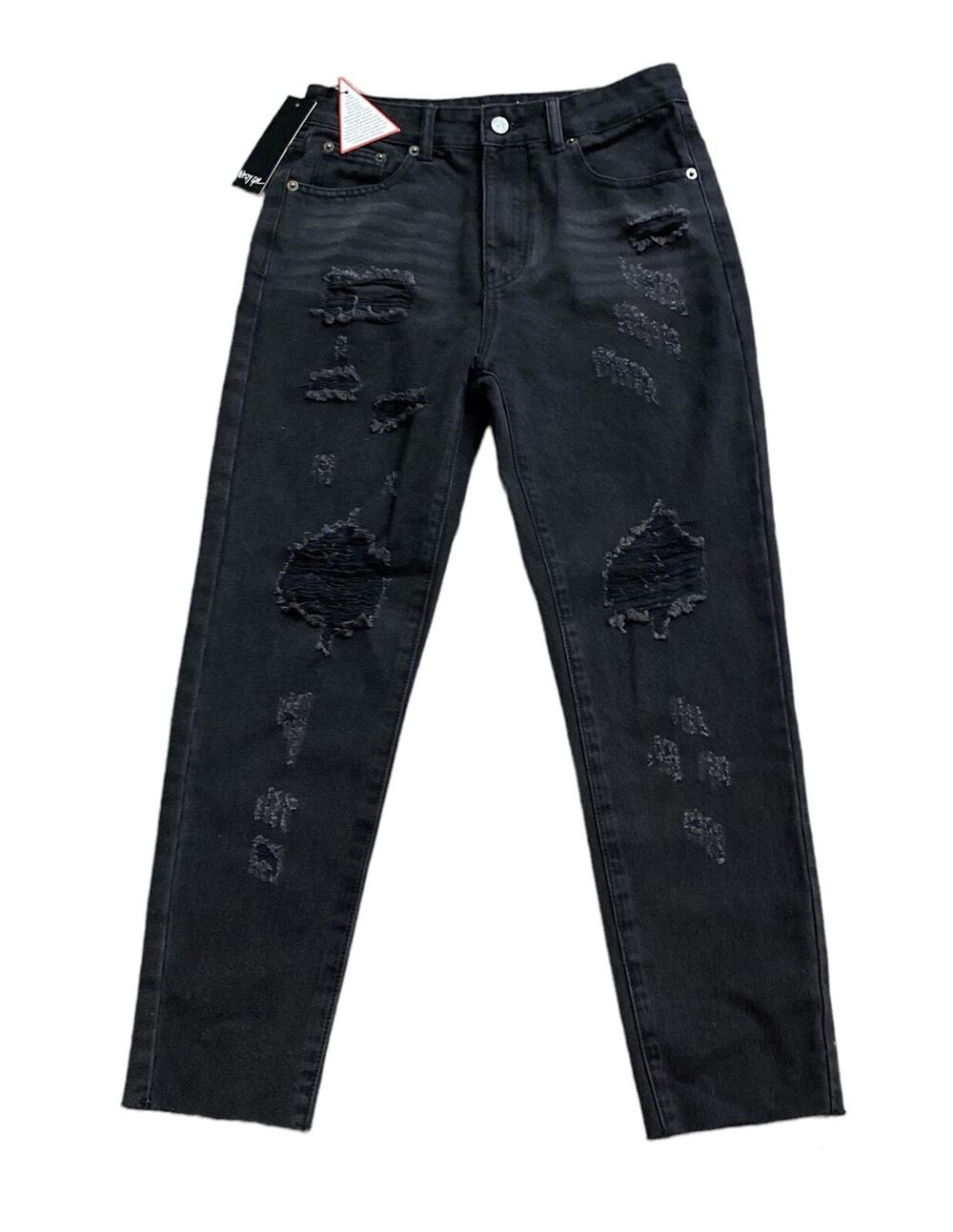 Nasty Gal Jeans Womens Size 4 Black High Rise Distressed Boyfriend Raw Hem NWT